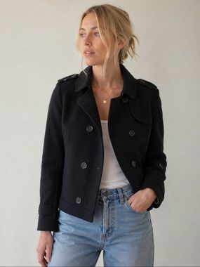Armani Collezioni Black Wool Blend Military Jacket